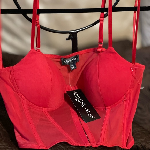 Say What Red Bustier Padded Cups Crop Top - Picture 1 of 12